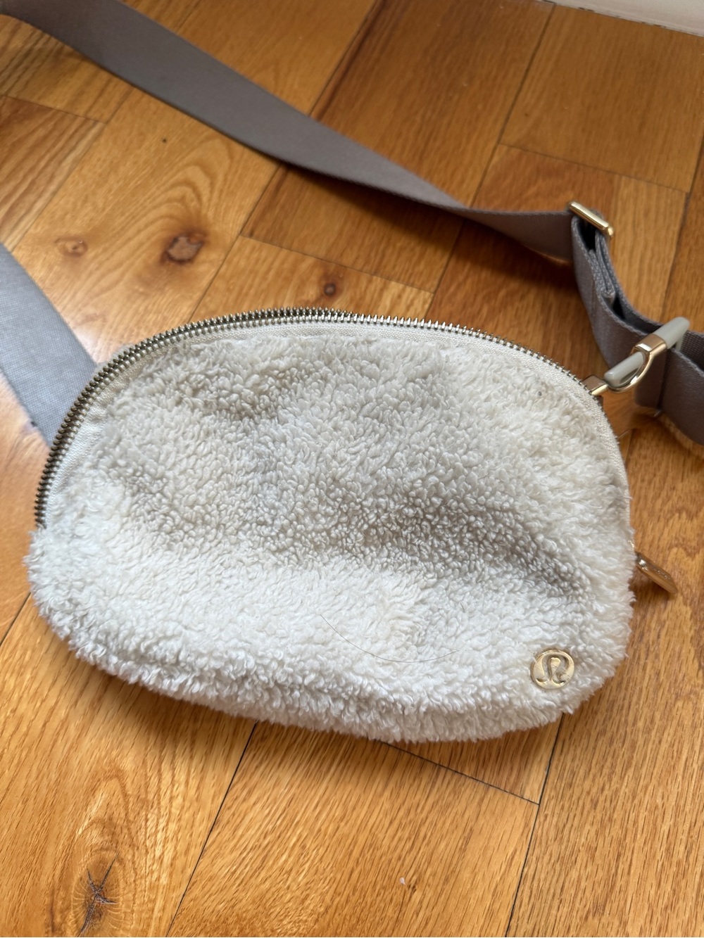 lululemon athletica Cream Sherpa Crossbody Pouch with Taupe Strap